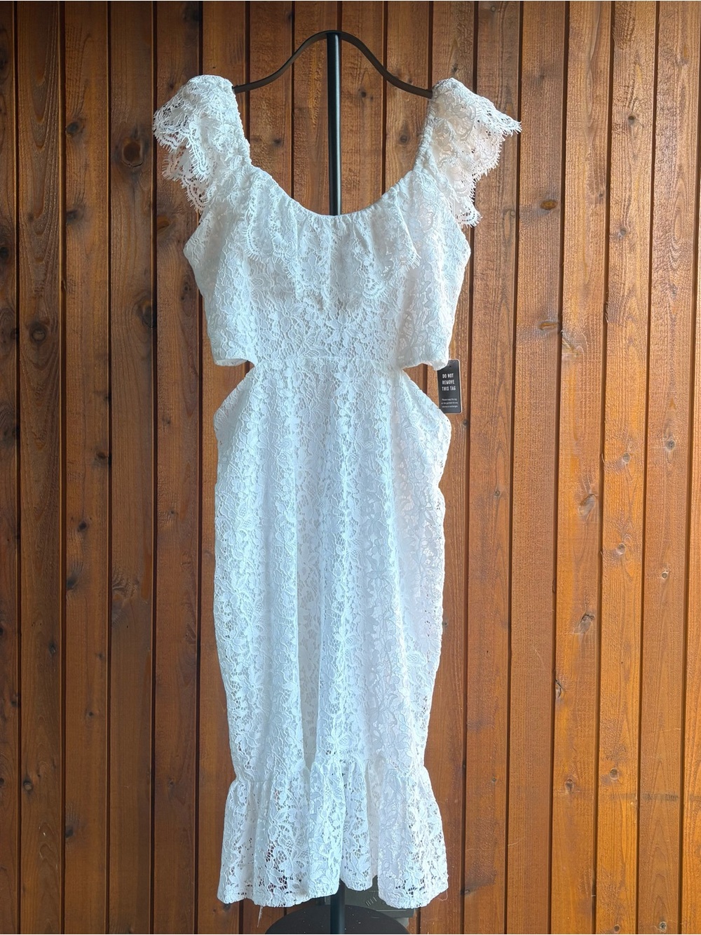 Romantic Cottagecore White Lace Cutout Midi Dress by Express